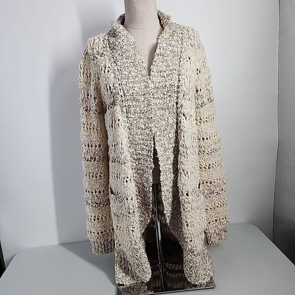 anthropologie Size Small knitted & knotted Cardigan sweater Cream Sequin Open - Picture 1 of 11